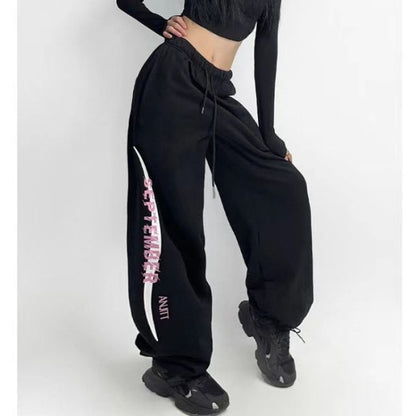 High Rise Lettering Print Straight-Fit Sweat Pants