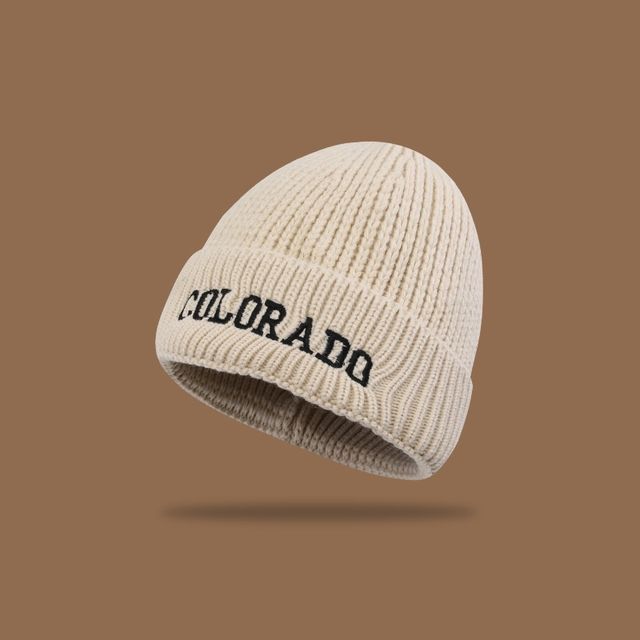 Lettering Embroidered Knit Beanie