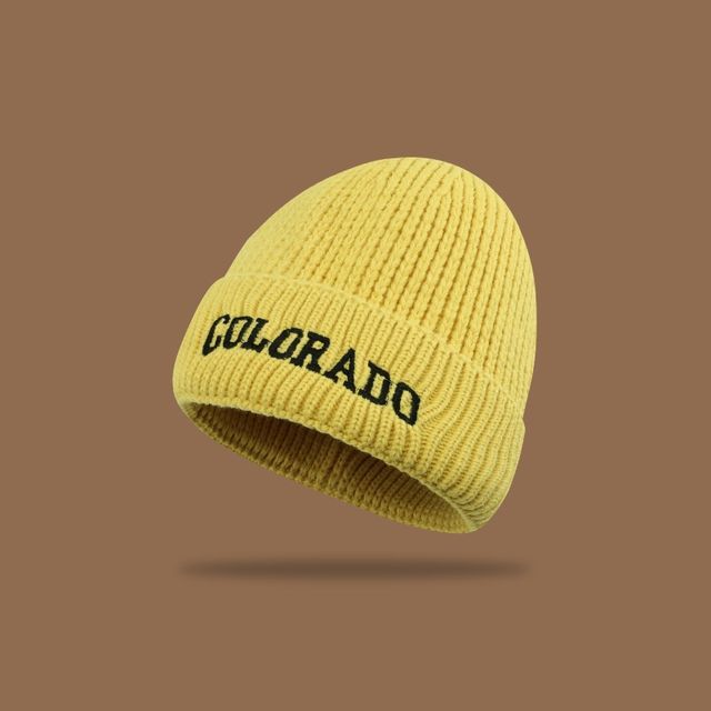 Lettering Embroidered Knit Beanie