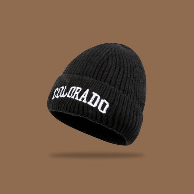 Lettering Embroidered Knit Beanie