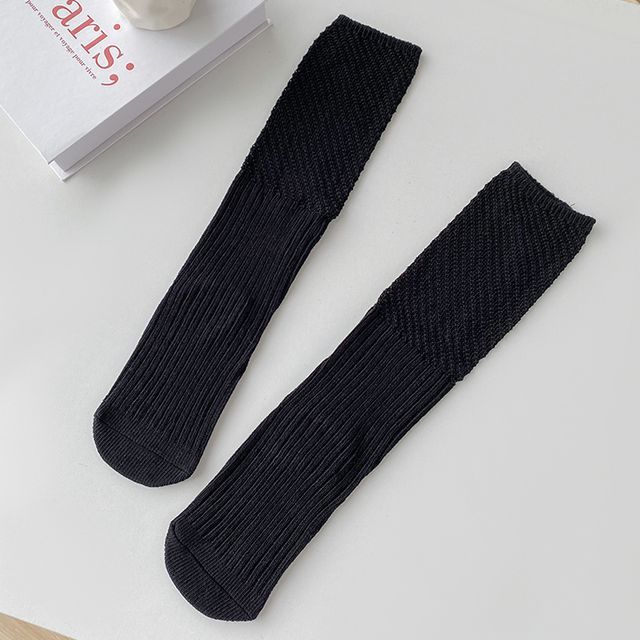 Plain Ribbed Knit Socks