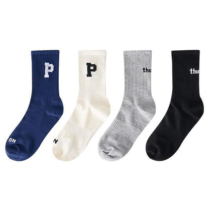 Set of 4 Pairs: Lettering Ribbed Socks