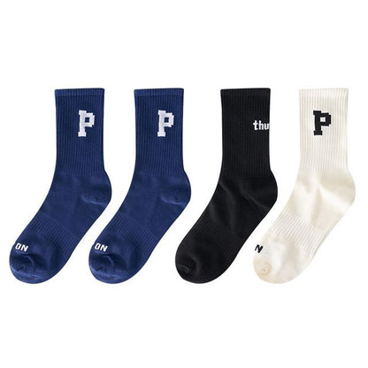 Set of 4 Pairs: Lettering Ribbed Socks