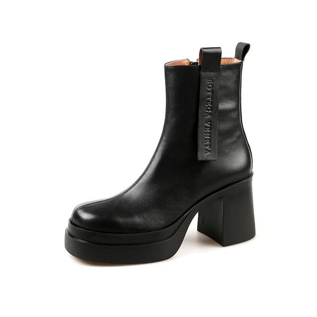 Square Toe Platform Block Heel Short Boots