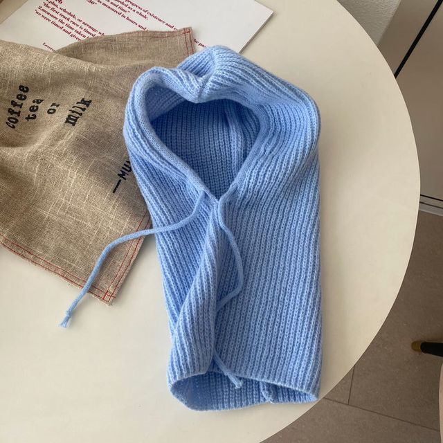 Drawstring Balaclava Plain Knit