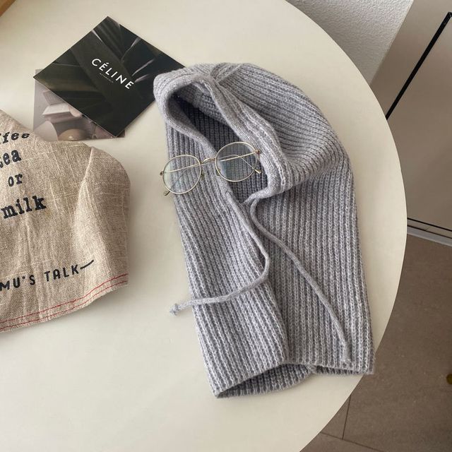 Drawstring Balaclava Plain Knit