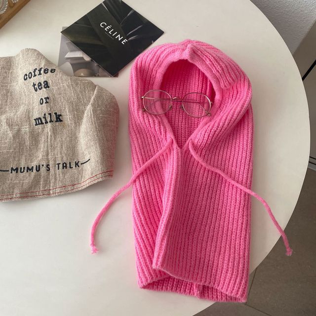 Drawstring Balaclava Plain Knit