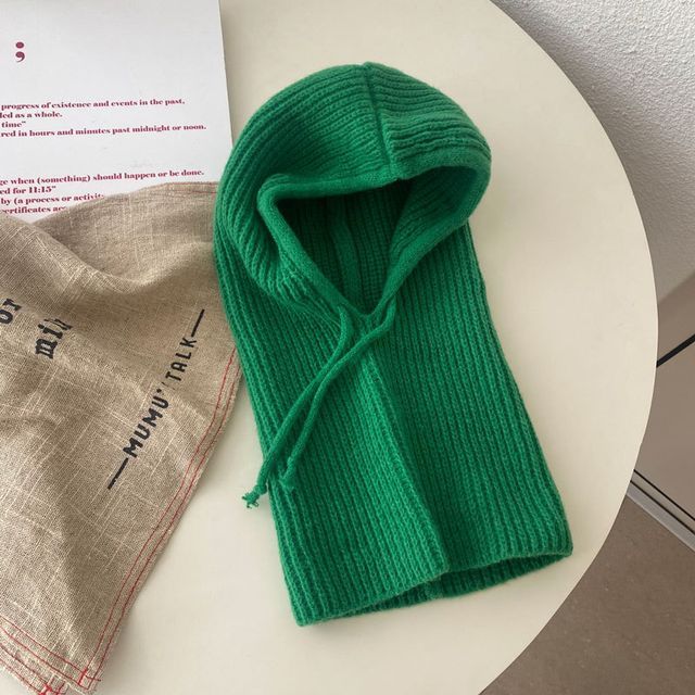 Drawstring Balaclava Plain Knit