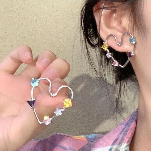 Stud Alloy Heart Earring Rhinestone