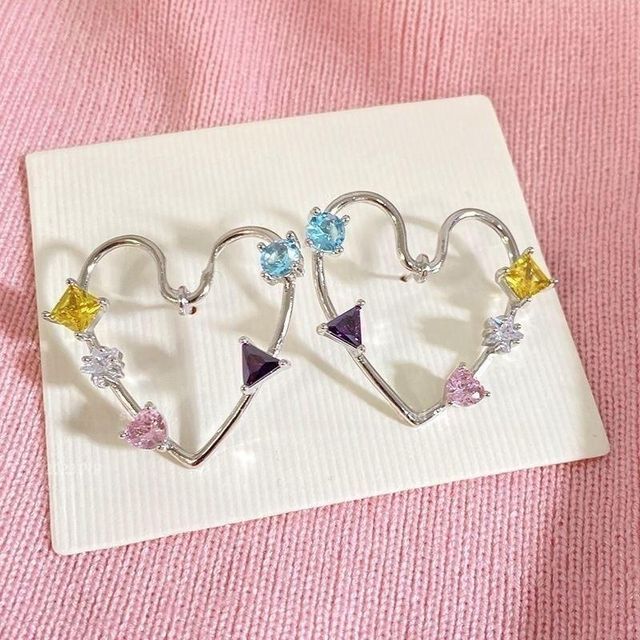Stud Alloy Heart Earring Rhinestone