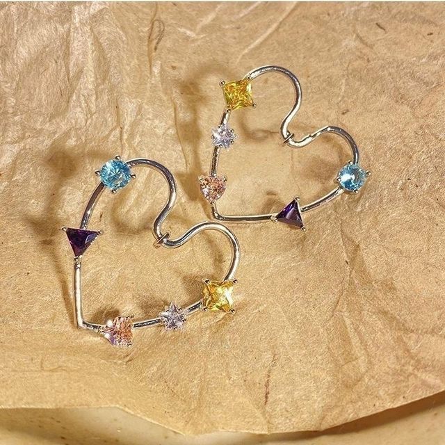 Stud Alloy Heart Earring Rhinestone