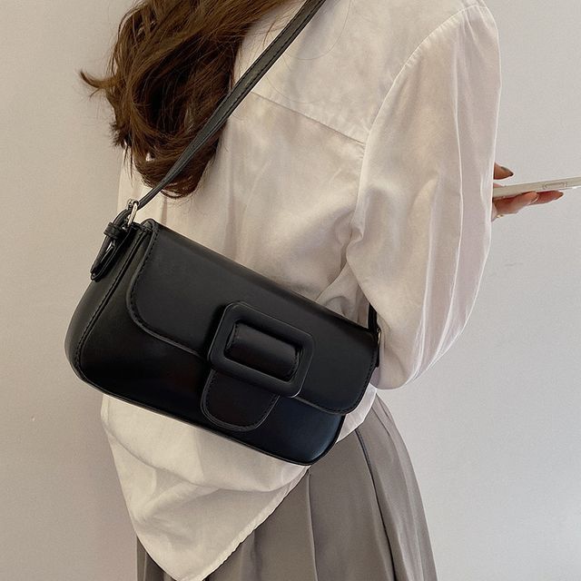 Faux Bag Flap Buckled Leather Shoulder