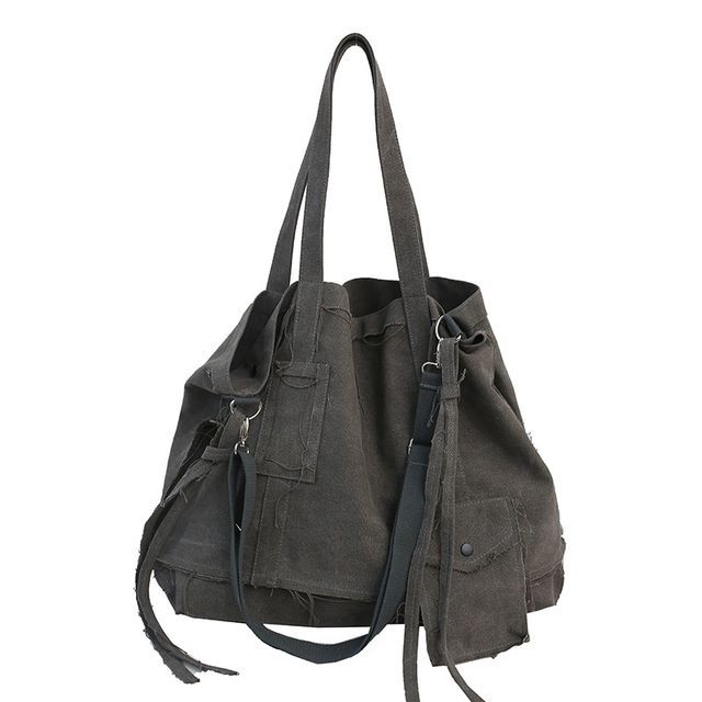 Multi-Pocket Frayed Crossbody Bag