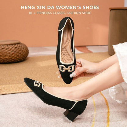 Block Heel Pointy Buckled Pumps