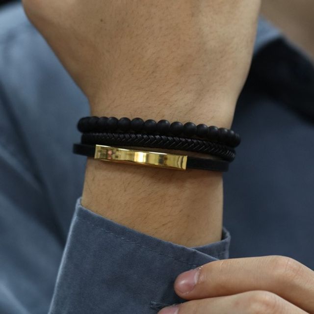 Alloy Bead Faux Leather Layered Bracelet