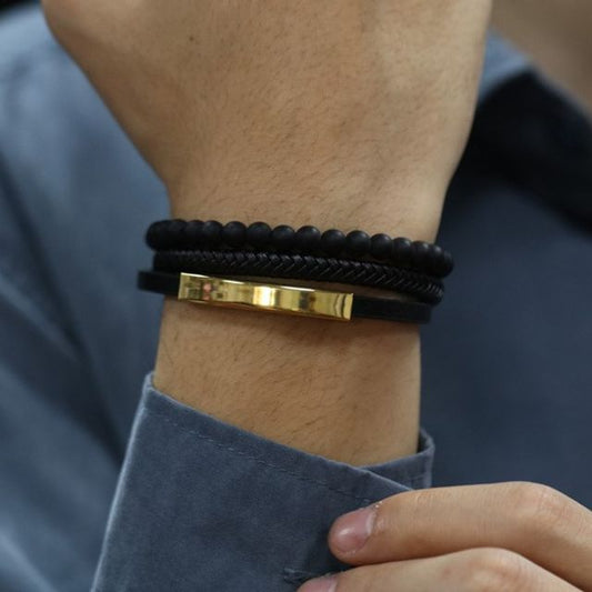 Alloy Bead Faux Leather Layered Bracelet