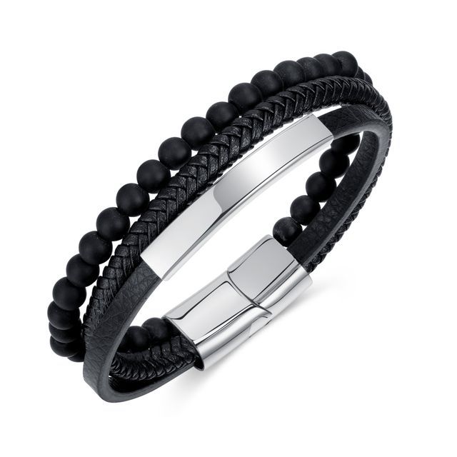 Alloy Bead Faux Leather Layered Bracelet