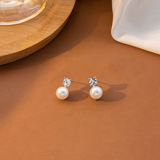 Rhinestone Faux Pearl Alloy Earring