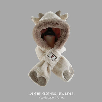 Cow Ear Fluffy Hooded Keyhole Scarf