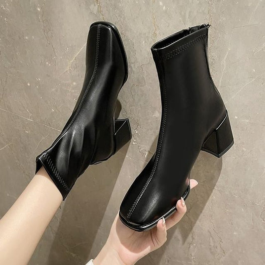 Square Toe Chunky Heel Boots