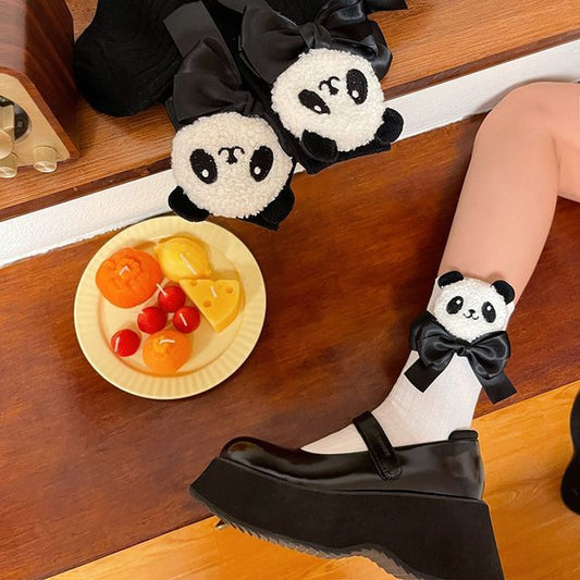 Plain Panda Bow Socks