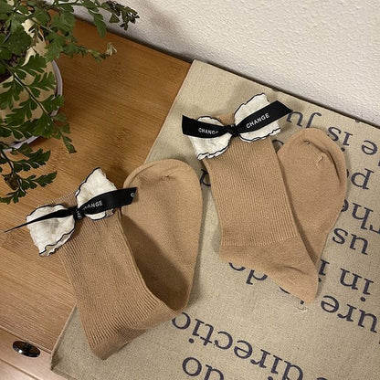 Plain Tall Lettering Bow Socks