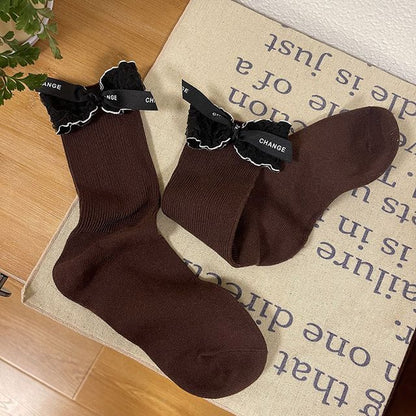 Plain Tall Lettering Bow Socks