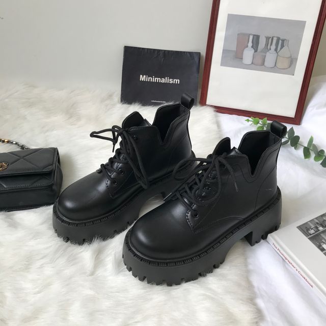 Lace-up Platform Chunky Heel Ankle Boots