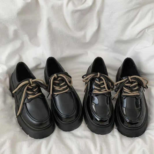 Faux Platform Shoes Lace-Up Leather