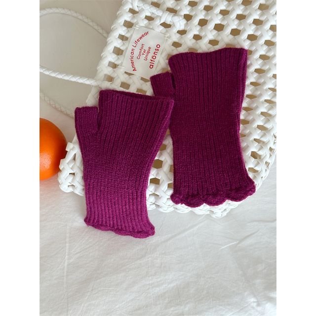 Gloves Fingerless Applique Lettering Knit