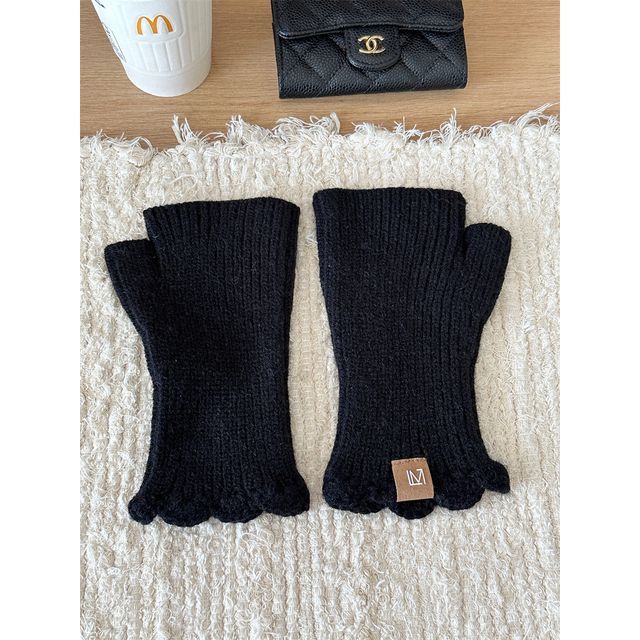 Gloves Fingerless Applique Lettering Knit