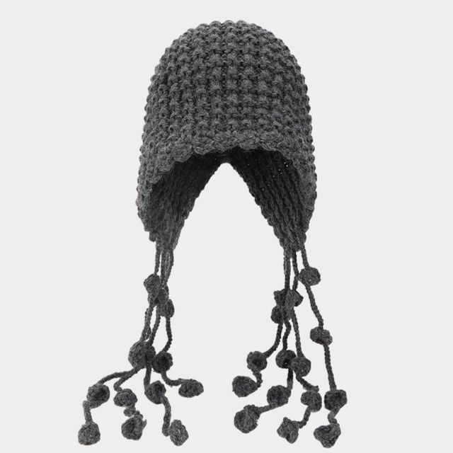 Fringed Knit Cloche Hat