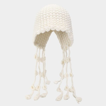 Fringed Knit Cloche Hat