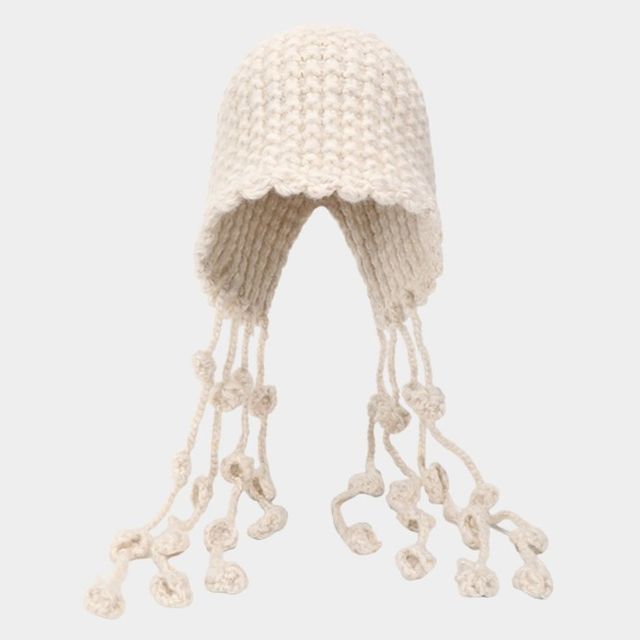 Fringed Knit Cloche Hat