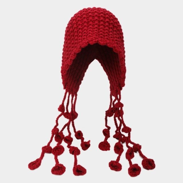 Fringed Knit Cloche Hat