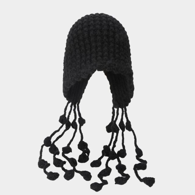 Fringed Knit Cloche Hat