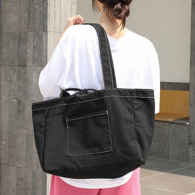 Contrast Stitch Canvas Tote Bag