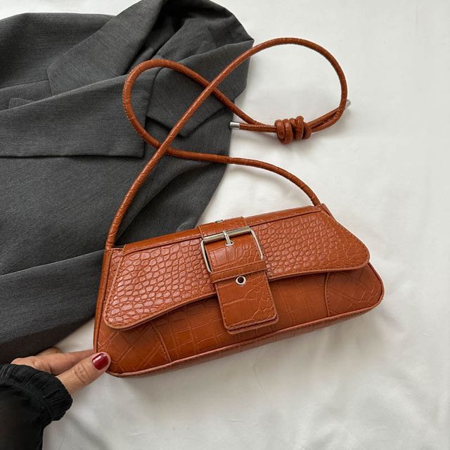 Buckled Faux Leather Shoulder Bag