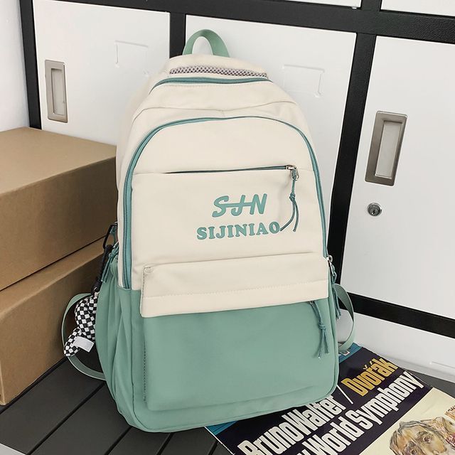 Two Tone Lettering Zip Backpack