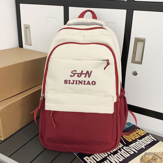 Two Tone Lettering Zip Backpack