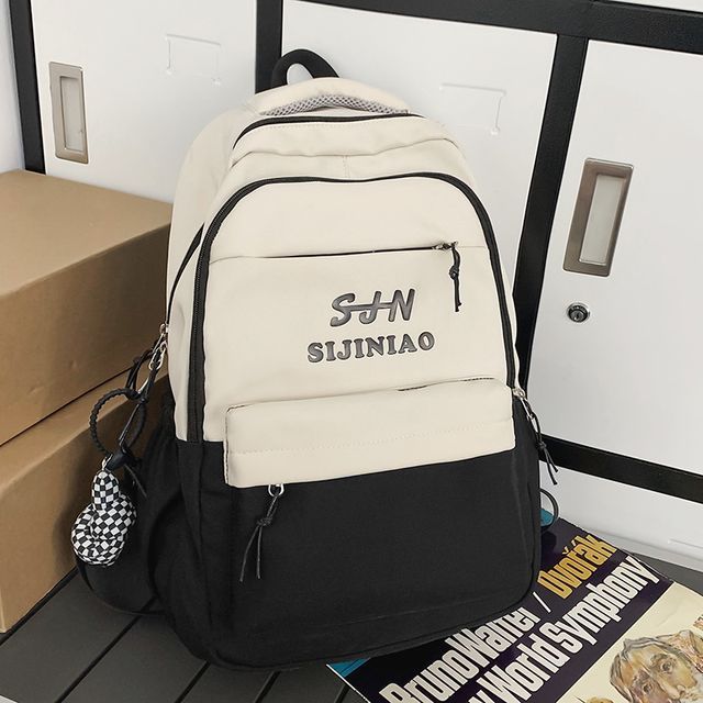 Two Tone Lettering Zip Backpack