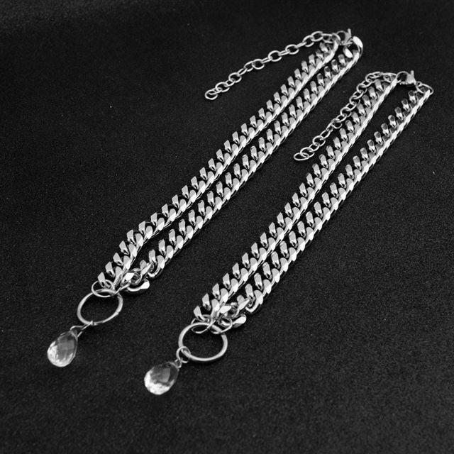 Droplet Faux Crystal Pendant Chunky Stainless Steel Choker