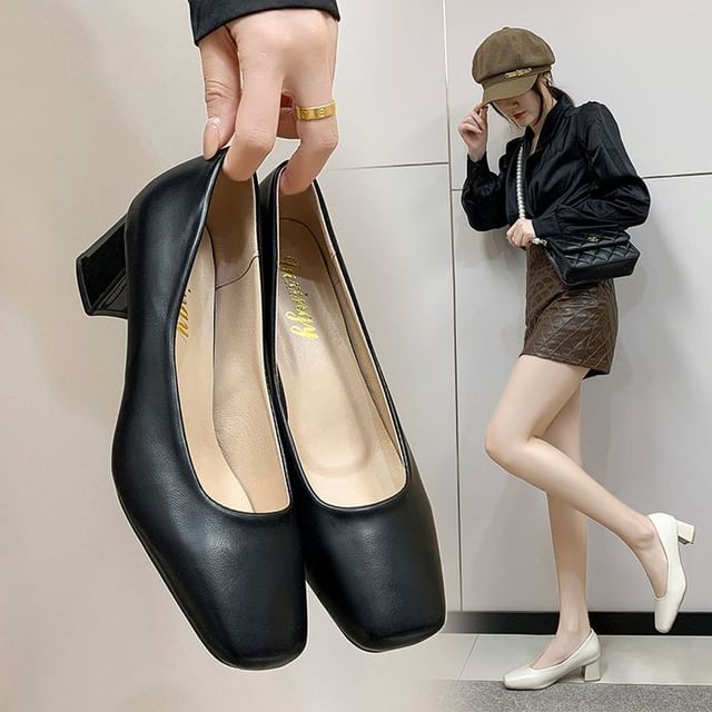 Plain Square Toe Pumps