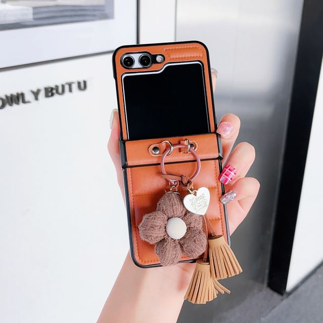 Plain Mobile Phone  Case With Chenille Flower Pendant