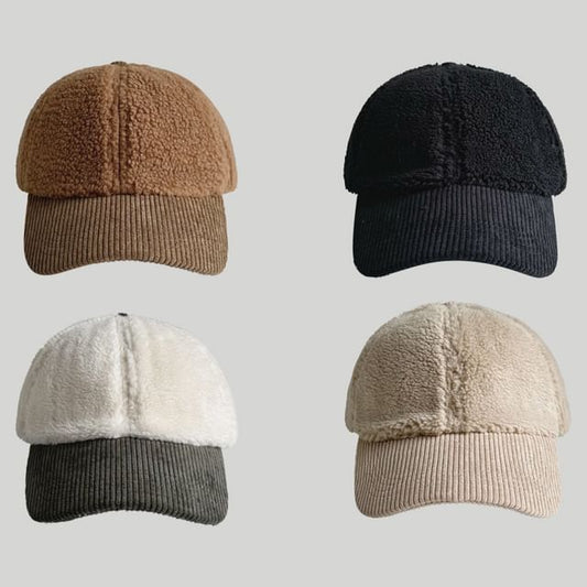 Corduroy Panel Faux Shearling Baseball Cap