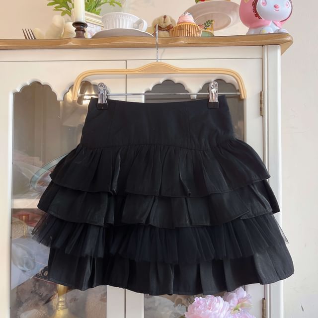 Mid Rise Plain Mini Tiered Skirt