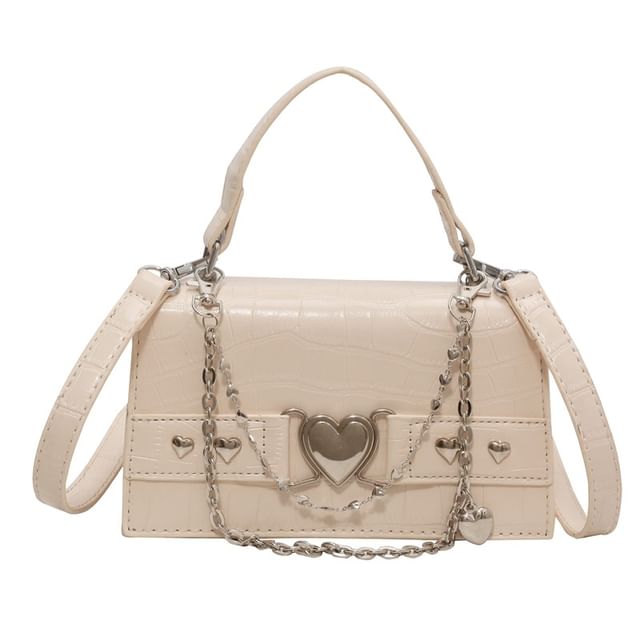 Heart Grain Crossbody Buckled Croc Bag Flap