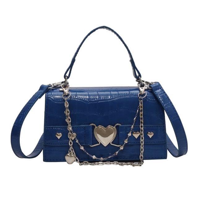 Heart Grain Crossbody Buckled Croc Bag Flap