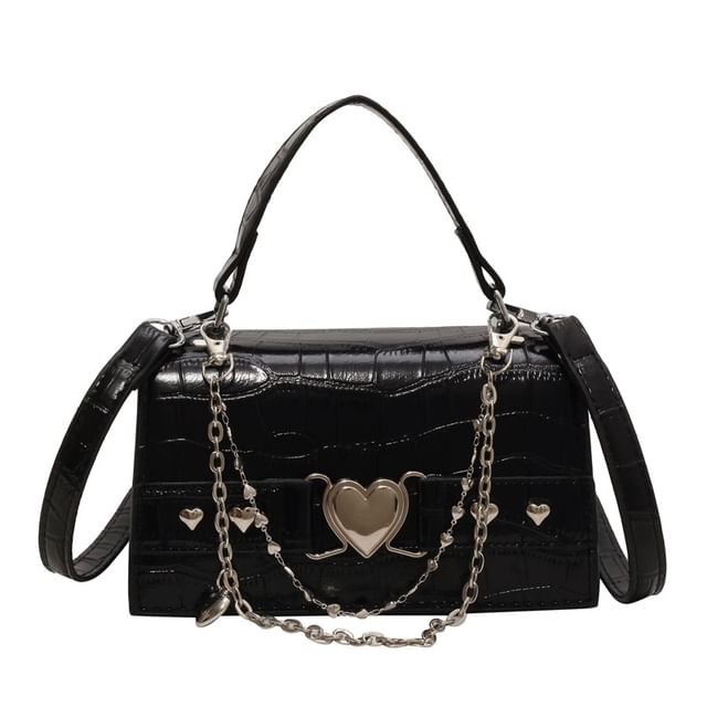 Heart Grain Crossbody Buckled Croc Bag Flap