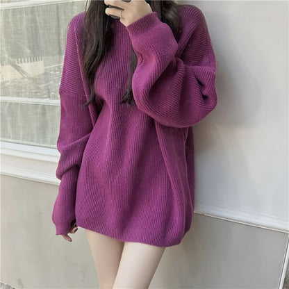 Turtleneck Plain Oversized Sweater